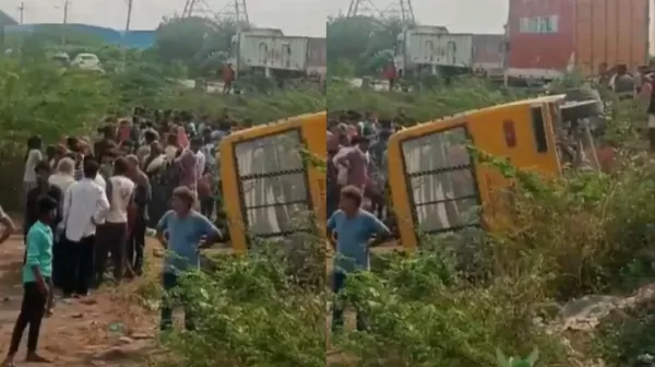 कोटा में दर्दनाक सड़क हादसा, खाई में गिरी स्कूल बस; एक बच्चे की मौत; 50 घायल